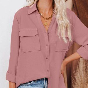 Pink Button Down Collared Blouse
